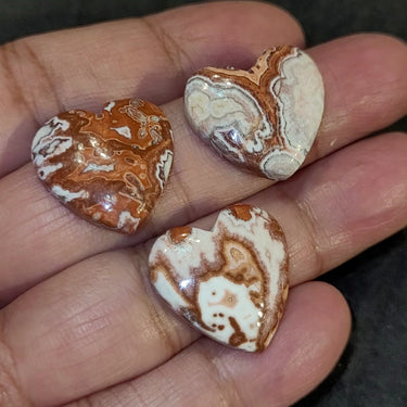52.5Ct 3Pcs Natural Rosetta Jasper Heart Cabochons LOT. Size approx. 21x21mm